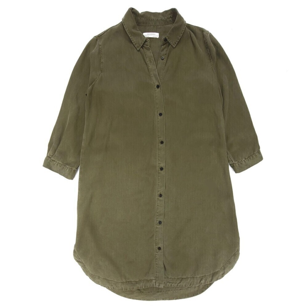 ZARA Woman Oversized Button Down Long Sleeve Mini Shirt Dress Small Olive Green